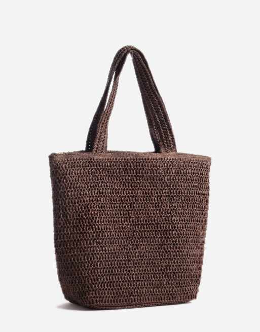 ASOS DESIGN – Czekoladowa szydełkowana słomkowa torba typu tote, 7 z 7