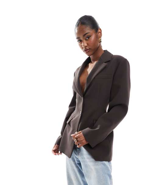 ASOS DESIGN cinch waist blazer in chocolate