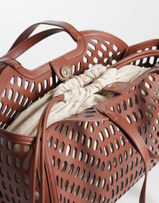 ASOS DESIGN – Czekoladowa torba typu tote z laserowo wyciętym wzorem, 3 z 4