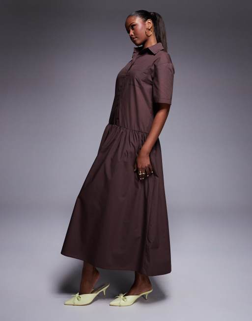 ASOS DESIGN – Czekoladowa trapezowa sukienka koszulowa maxi, 3 z 4