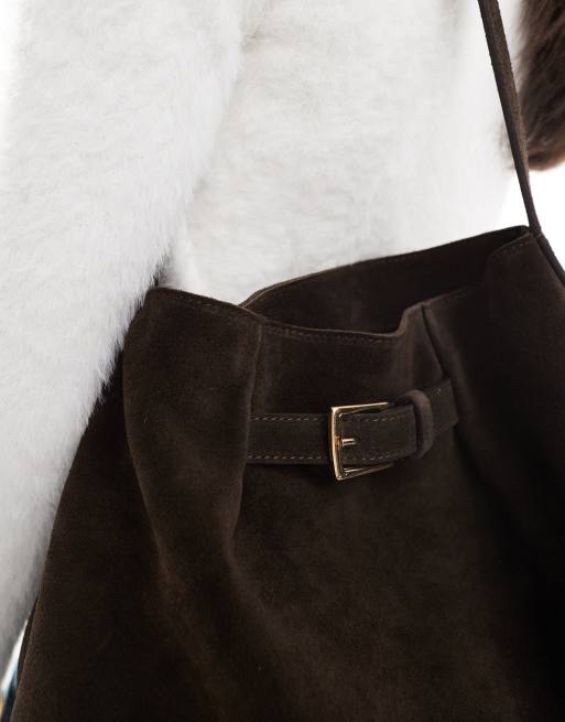 ASOS DESIGN – Czekoladowa zamszowa torba typu tote z klamrą, 2 z 4