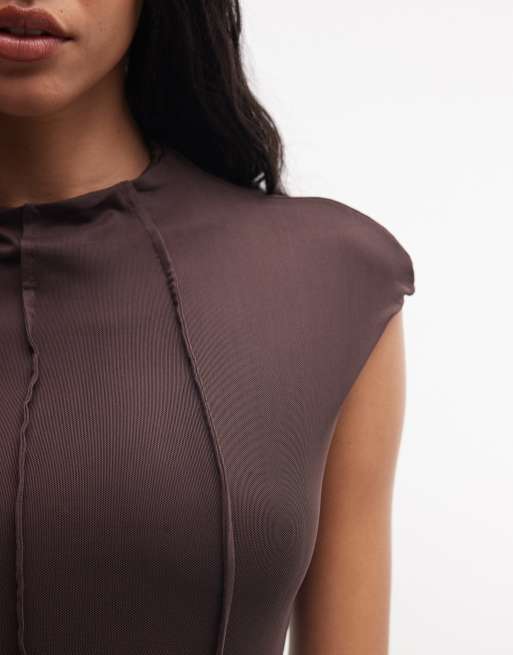 ASOS DESIGN – Czekoladowe body z zabudowanym dekoltem i wyeksponowanymi szwami, 3 z 4