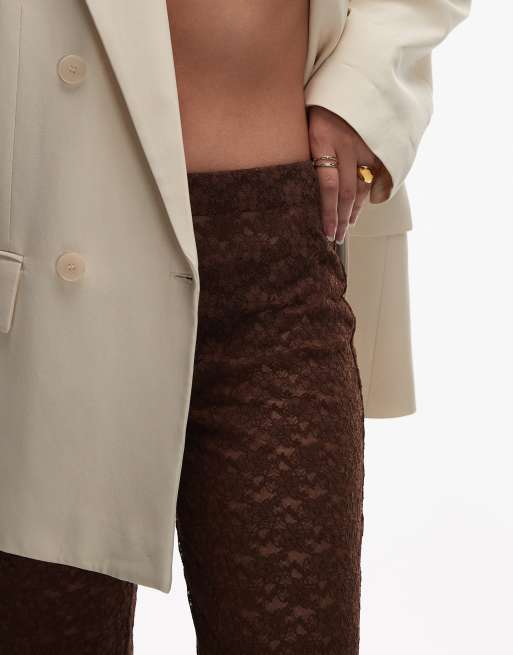 ASOS DESIGN – Czekoladowe prześwitujące spodnie koronkowe z szerokimi nogawkami, 4 z 5
