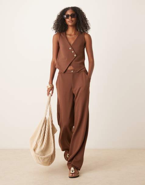 ASOS DESIGN co-ord jersey twill wide leg trouser in chocolate