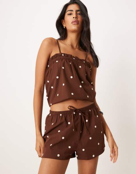 ASOS DESIGN pull on micro short in chocolate polka dot