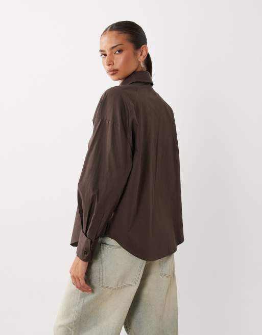 ASOS DESIGN – Czekoladowobrązowa koszula oversize z krawatem, 4 z 4