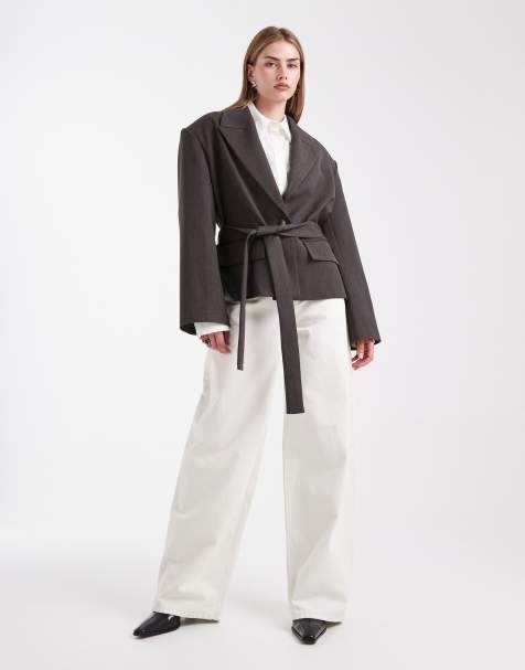 ASOS DESIGN tailored boxy belted blazer in chocolate