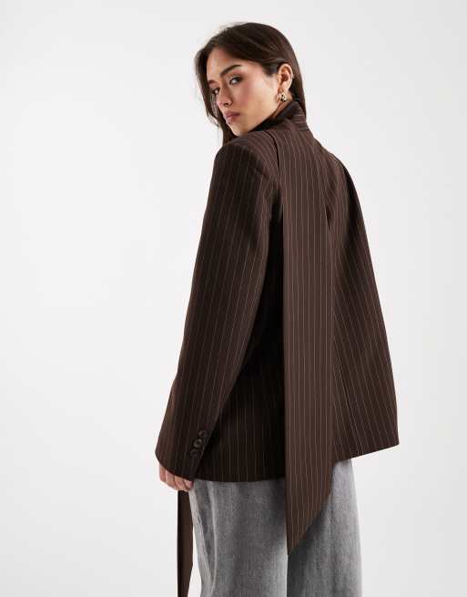ASOS DESIGN – Czekoladowobrązowa marynarka oversize z szalem w prążki, 2 z 4