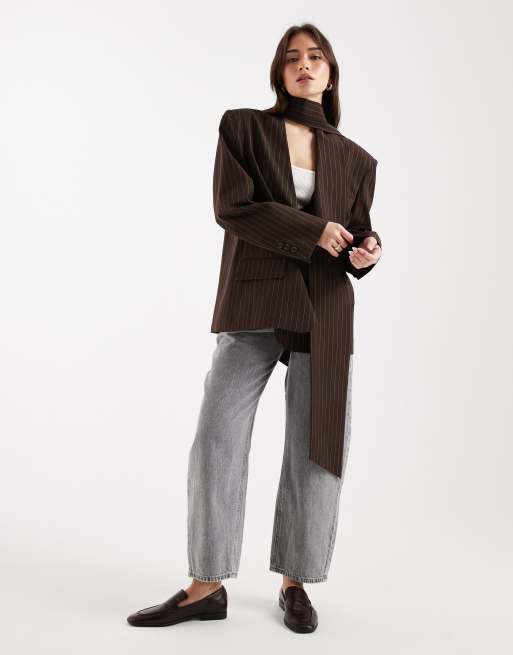 ASOS DESIGN – Czekoladowobrązowa marynarka oversize z szalem w prążki, 3 z 4