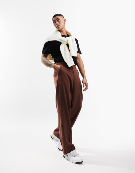 ASOS DESIGN – Czekoladowobrązowe eleganckie spodnie z szerokimi nogawkami