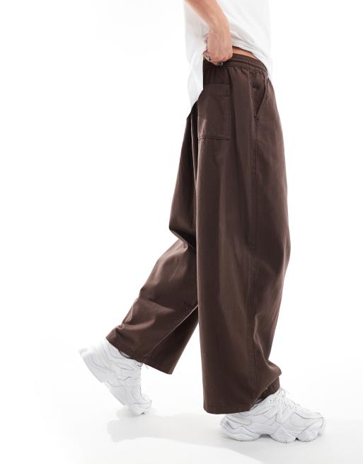 ASOS DESIGN – Czekoladowobrązowe luźne spodnie oversize z elastyczną talią , 3 z 5