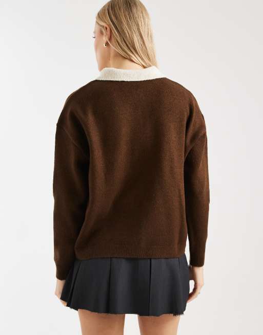 ASOS DESIGN – Czekoladowobrązowy dzianinowy top w stylu rugby, 4 z 4