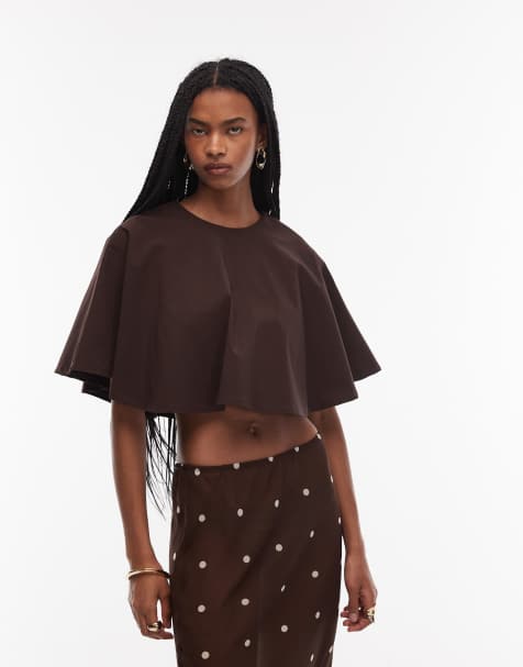 ASOS DESIGN clean cape layer crop top in chocolate