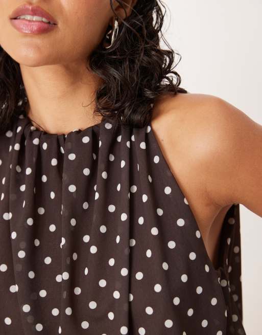 ASOS DESIGN – Czekoladowobrązowy top w groszki z dekoltem halter i bufiastym dołem, 3 z 4