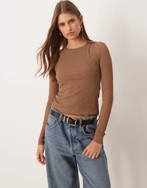 ASOS DESIGN – Czekoladowy dwuwarstwowy top z długimi rękawami - view 1