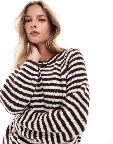 ASOS DESIGN – Czekoladowy dzianinowy kardigan raglanowy w paski - view 1