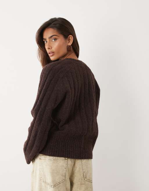 ASOS DESIGN – Czekoladowy kardigan w szerokie prążki, 4 z 4