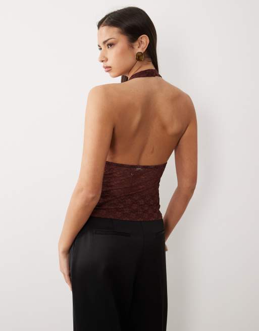 ASOS DESIGN – Czekoladowy koronkowy top z dekoltem typu halter, 4 z 4