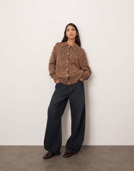 ASOS DESIGN – Czekoladowy melanżowy kardigan z dzianiny z wełną merino o fasonie boyfriend