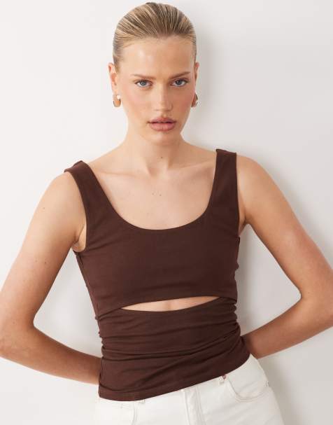 ASOS DESIGN – Czekoladowy podkoszulek z wycięciem - view 1