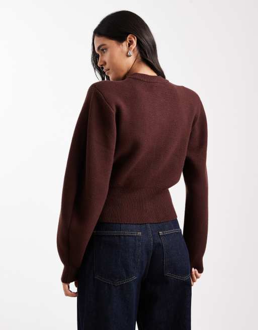 ASOS DESIGN – Czekoladowy profilowany kardigan z poduszkami na ramionach, 3 z 4