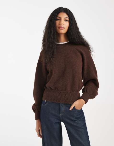 ASOS DESIGN – Czekoladowy puszysty sweter z okrągłym dekoltem i raglanowymi rękawami - view 1