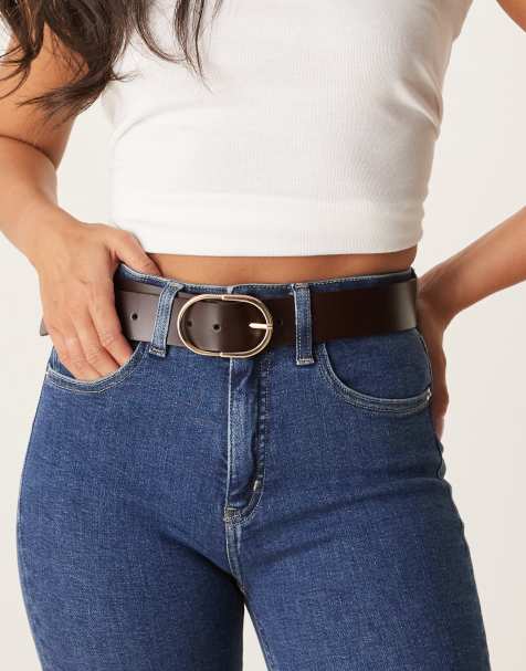 ASOS DESIGN – Czekoladowy skórzany pasek do jeansów z klamrą do noszenia w talii lub na biodrach - view 1