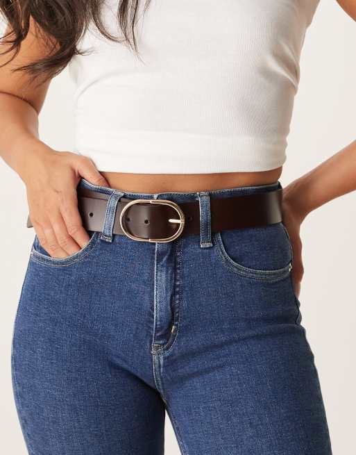 ASOS DESIGN – Czekoladowy skórzany pasek do jeansów z klamrą do noszenia w talii lub na biodrach
