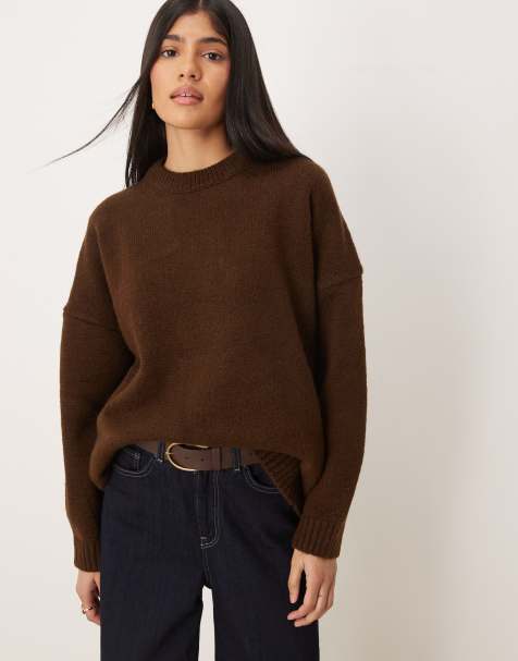 ASOS DESIGN – Czekoladowy sweter oversize z okrągłym dekoltem i zaokrąglonym dołem - view 1