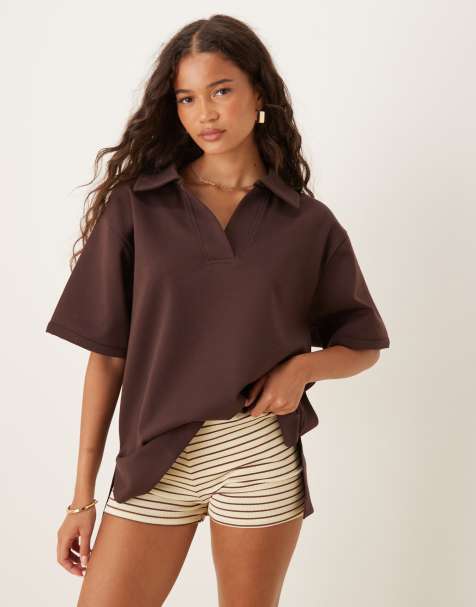 ASOS DESIGN – Czekoladowy top w stylu rugby ze szwami interlock - view 1