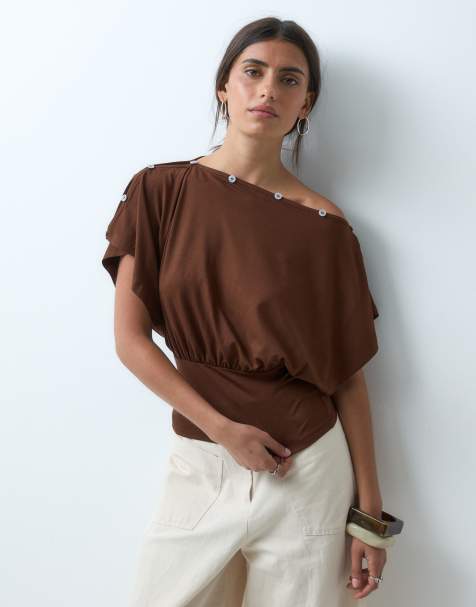 ASOS DESIGN – Czekoladowy top z zapięciem na guziki - view 1