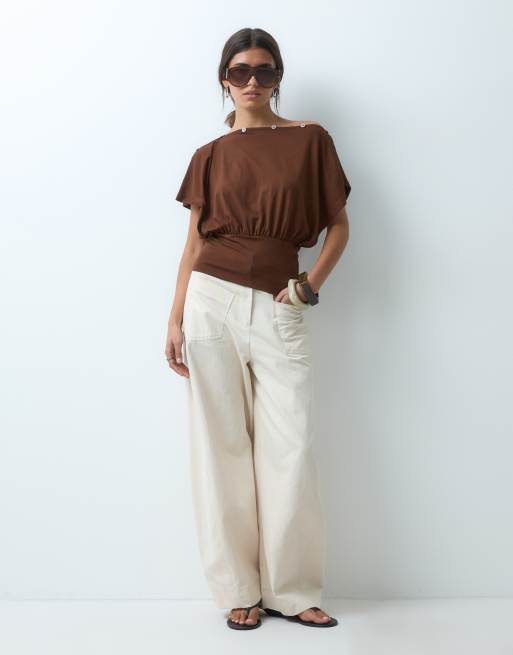 ASOS DESIGN – Czekoladowy top z zapięciem na guziki, 3 z 4