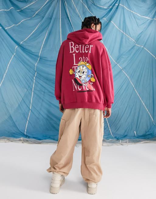 ASOS DESIGN – Czerwona bluza z kapturem o fasonie extreme oversize z nadrukiem skejterskim z przodu i z tyłu