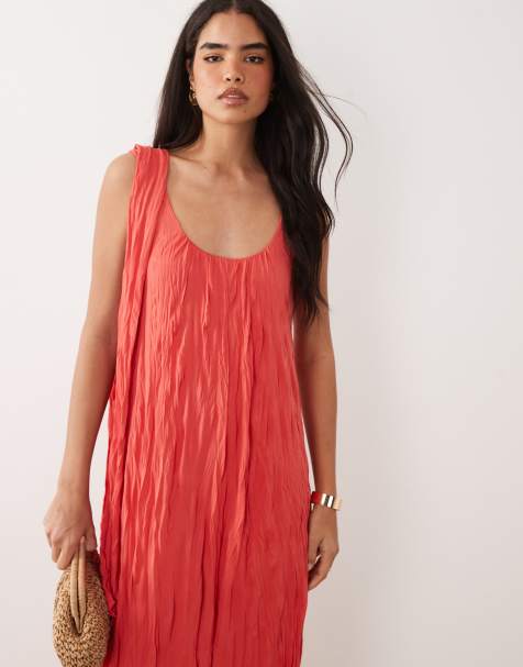 ASOS DESIGN – Czerwona gnieciona sukienka maxi z dekoltem w kształcie litery U i szalem - view 1