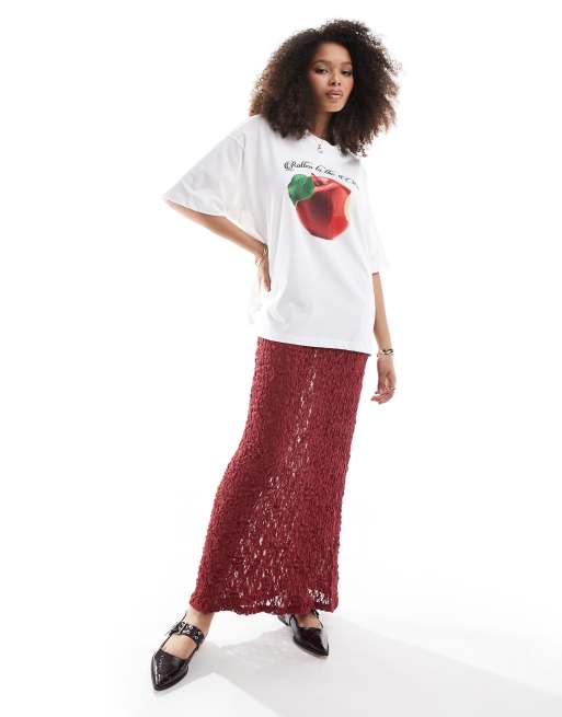 ASOS DESIGN – Czerwona koronkowa spódnica maxi
