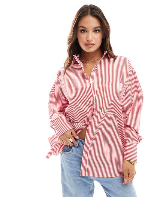 ASOS DESIGN – Czerwona koszula oversize w paski