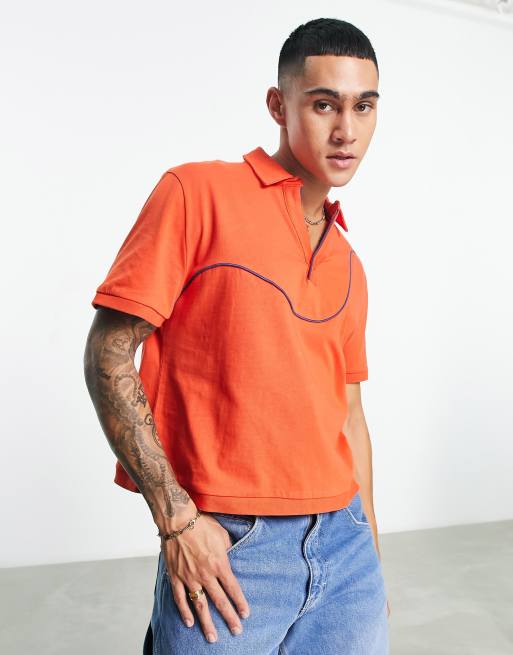 ASOS DESIGN – Czerwona koszulka polo o luźnym kroju z wypustkami