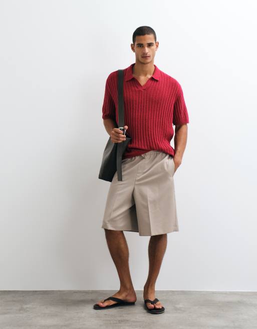 ASOS DESIGN – Czerwona koszulka polo oversize z prążkowanej dzianiny, 3 z 5