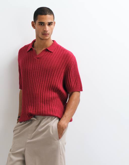 ASOS DESIGN – Czerwona koszulka polo oversize z prążkowanej dzianiny, 4 z 5