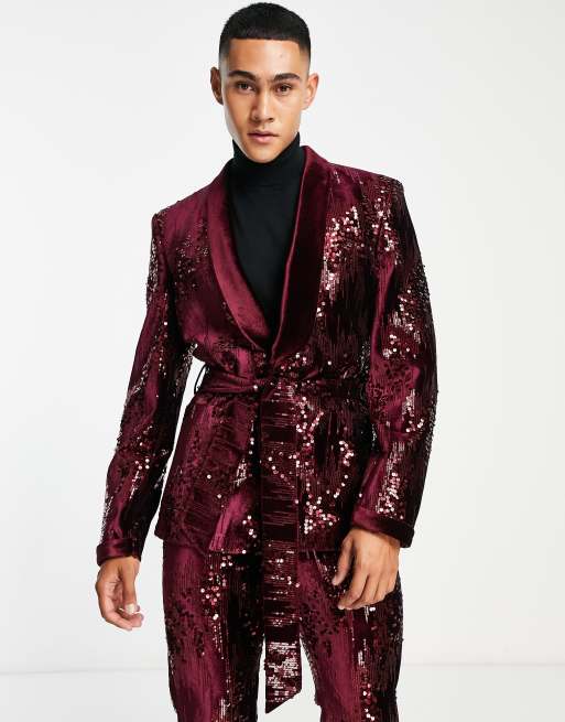 ASOS DESIGN – Czerwona marynarka garniturowa o obcisłym kroju zdobiona cekinami