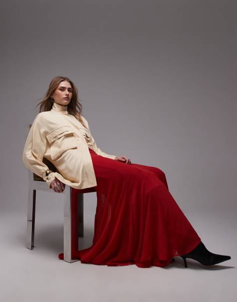 ASOS DESIGN – Czerwona obszerna spódnica maxi z szyfonu - view 1