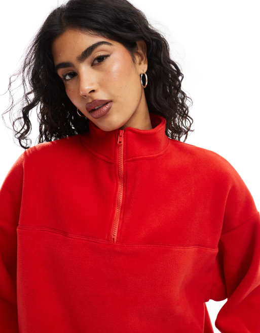 ASOS DESIGN – Czerwona polarowa bluza z suwakiem pod szyją, 2 z 4
