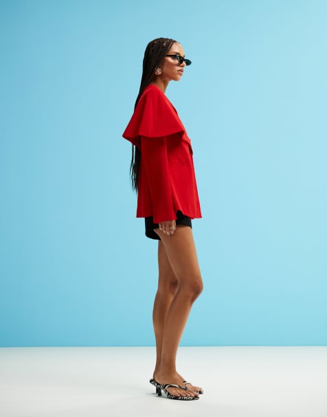 ASOS DESIGN – Czerwona profilowana marynarka z dużym kołnierzem, część zestawu - view 1