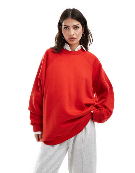 ASOS DESIGN – Czerwona raglanowa bluza oversize, 3 z 4