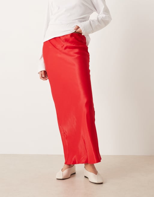 ASOS DESIGN – Czerwona satynowa spódnica maxi cięta ze skosu, 5 z 5