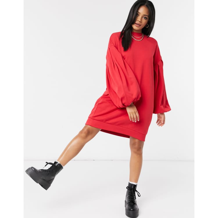 ASOS DESIGN – Czerwona sukienka dresowa oversize z rękawami o kroju  balonowym | ASOS