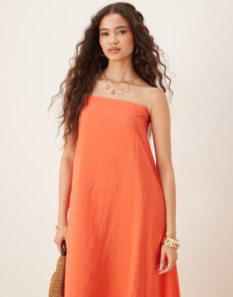 ASOS DESIGN – Czerwona sukienka maxi z dekoltem bandeau, z materiału cupro - view 1