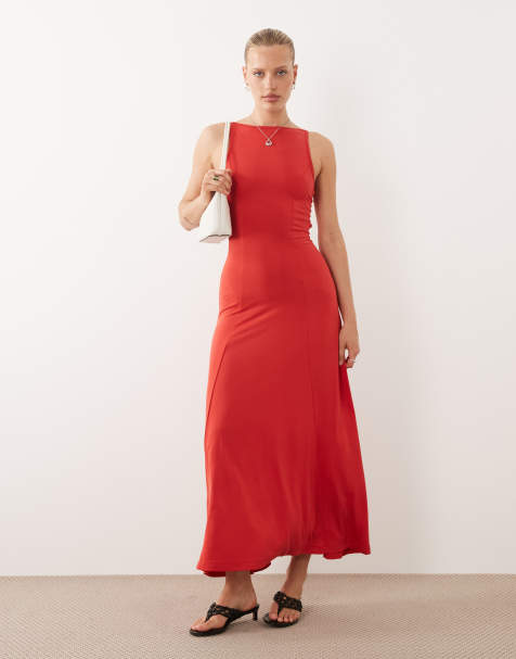 ASOS DESIGN – Czerwona sukienka maxi z modalu z wycięciem na plecach - view 1