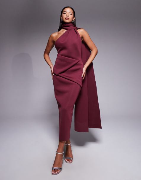 ASOS DESIGN – Czerwona sukienka maxi z ozdobnym szalem z materiału w stylu scuba - view 1