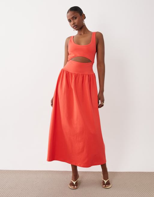 ASOS DESIGN – Czerwona sukienka midaxi z wycięciem, 2 z 4